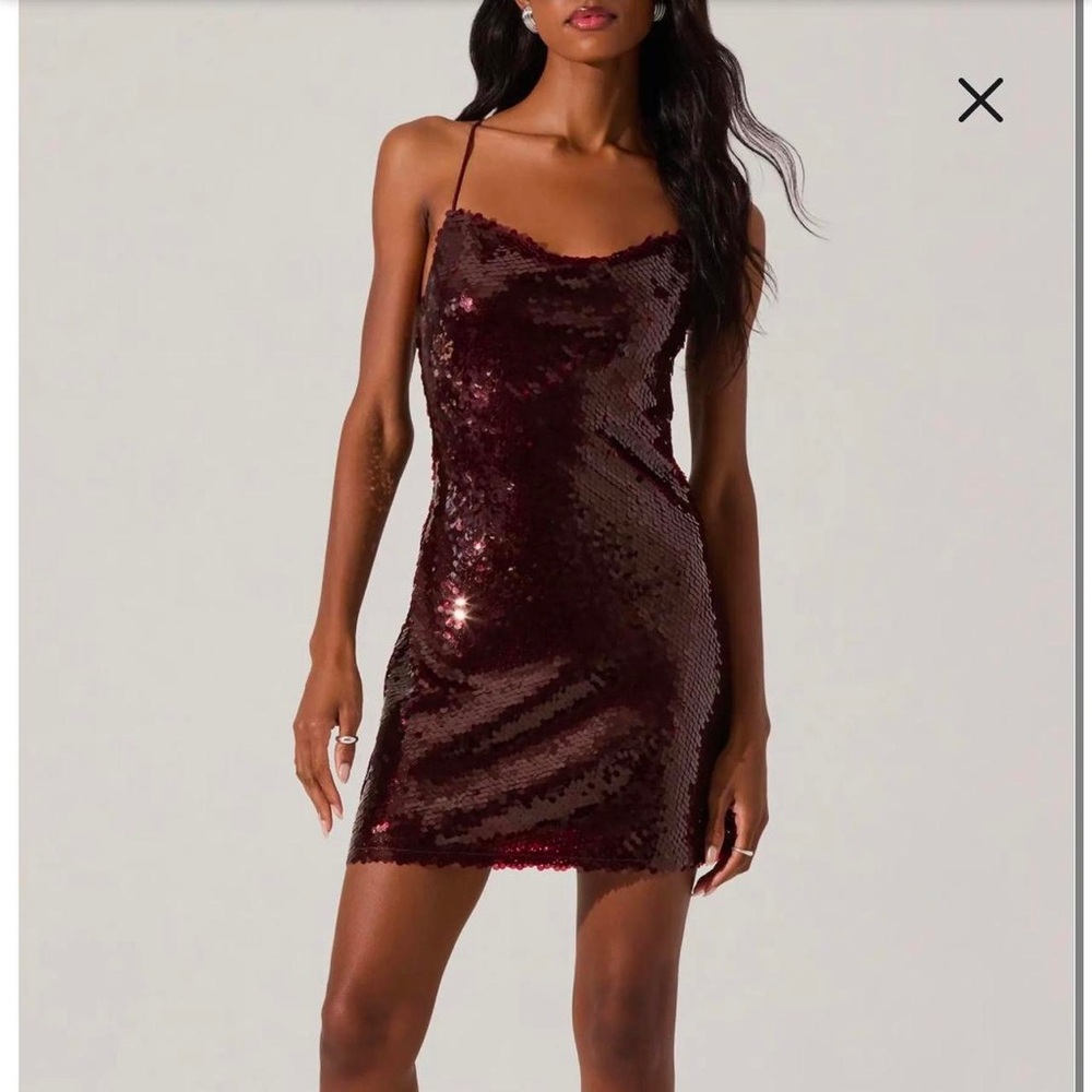 ASTR The Label Burgundy Sequin Mini Dress